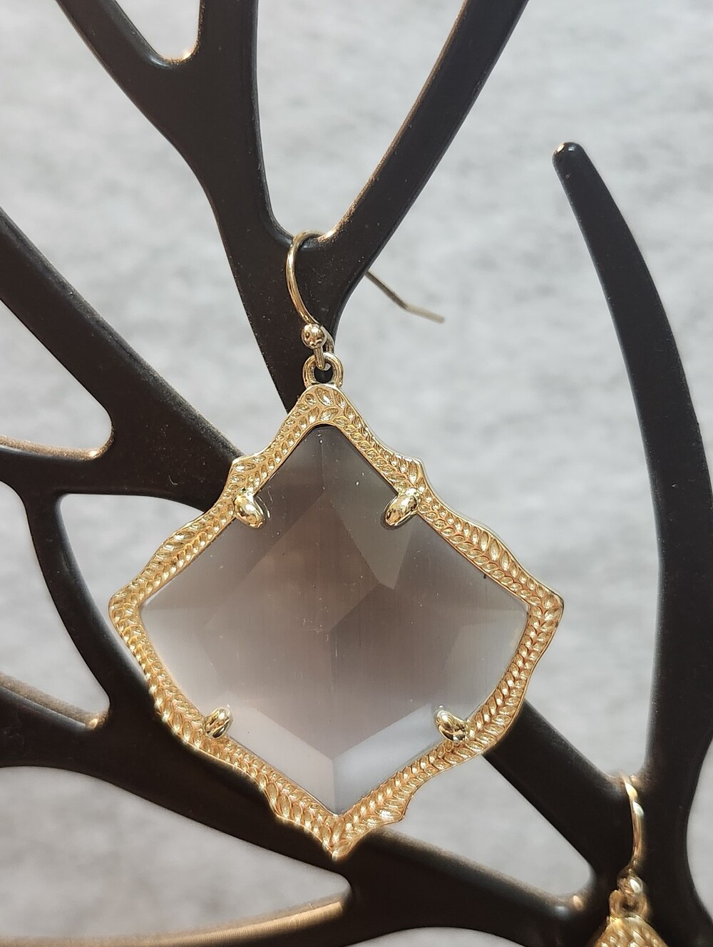 Gold Frame Gray Crystal Drop Earrings - Women Jewelry